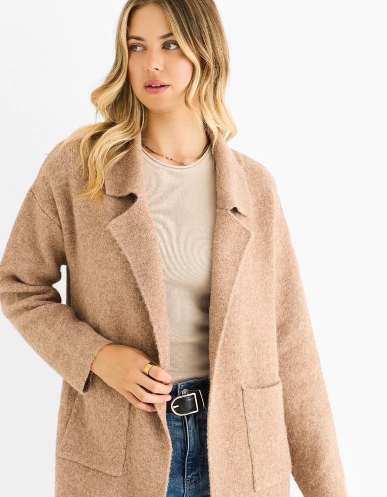 Brown Wool Mix Longline Edge to Edge Cardigan
