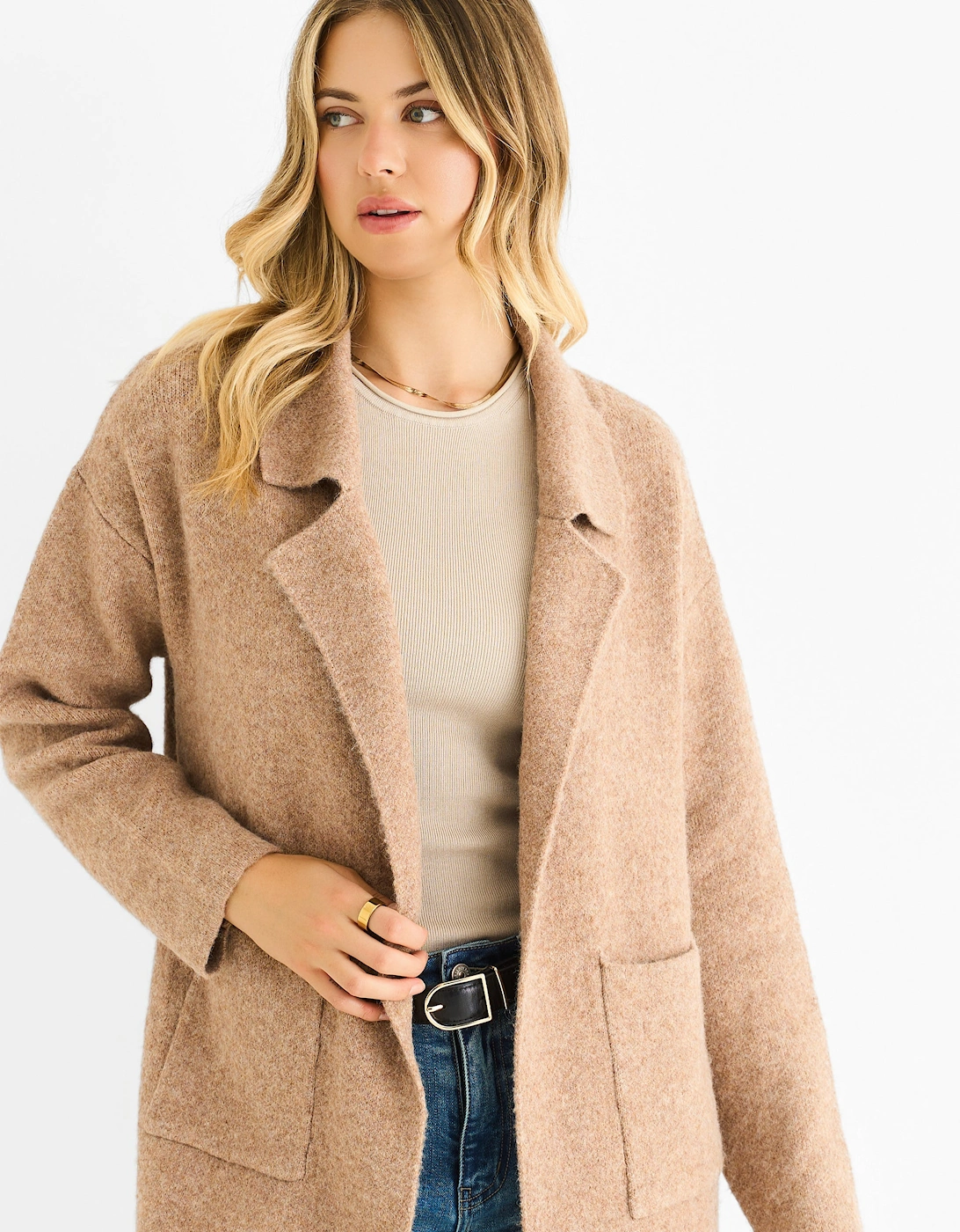 Brown Wool Mix Longline Edge to Edge Cardigan