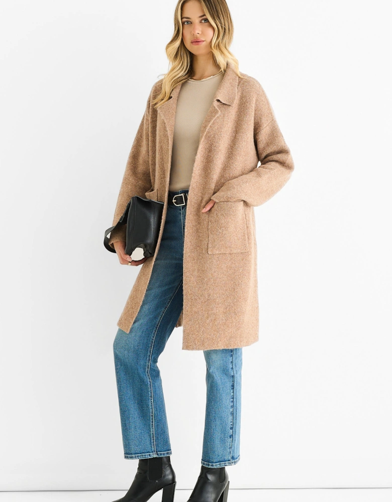 Brown Wool Mix Longline Edge to Edge Cardigan