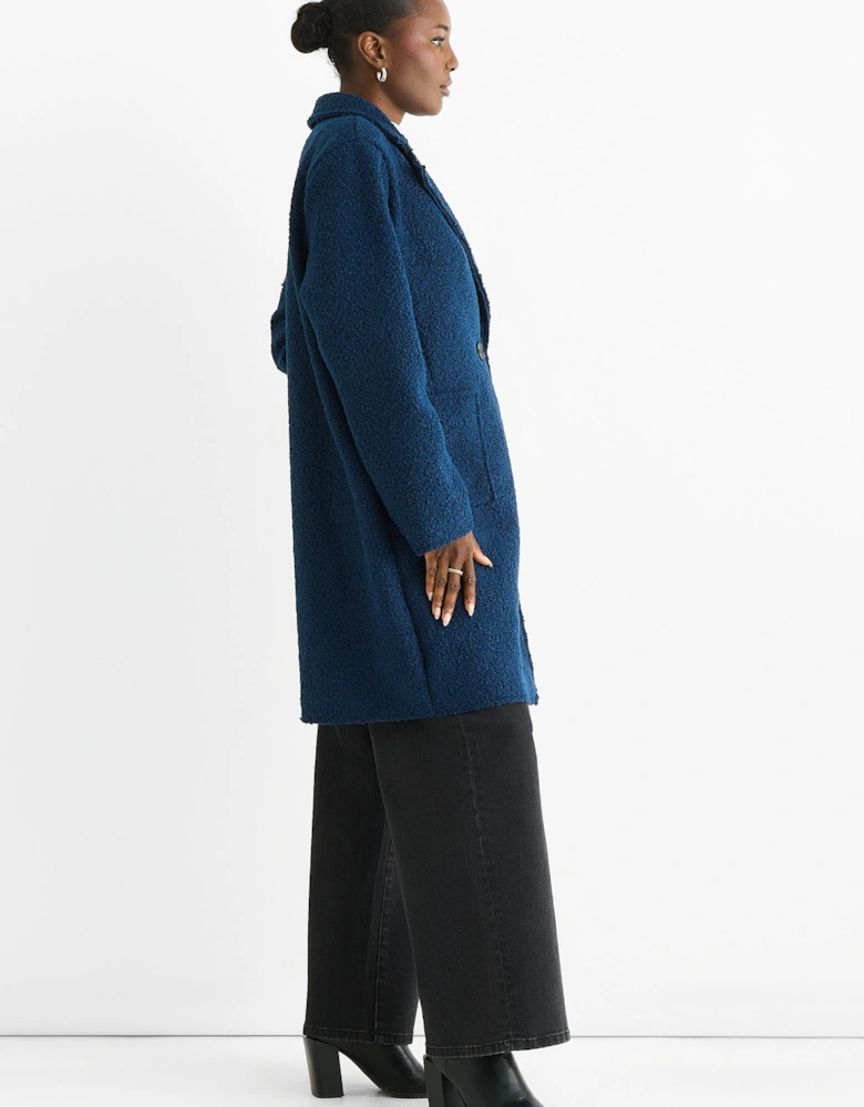 Navy Shearling Mid Length Double Breasted Jacket