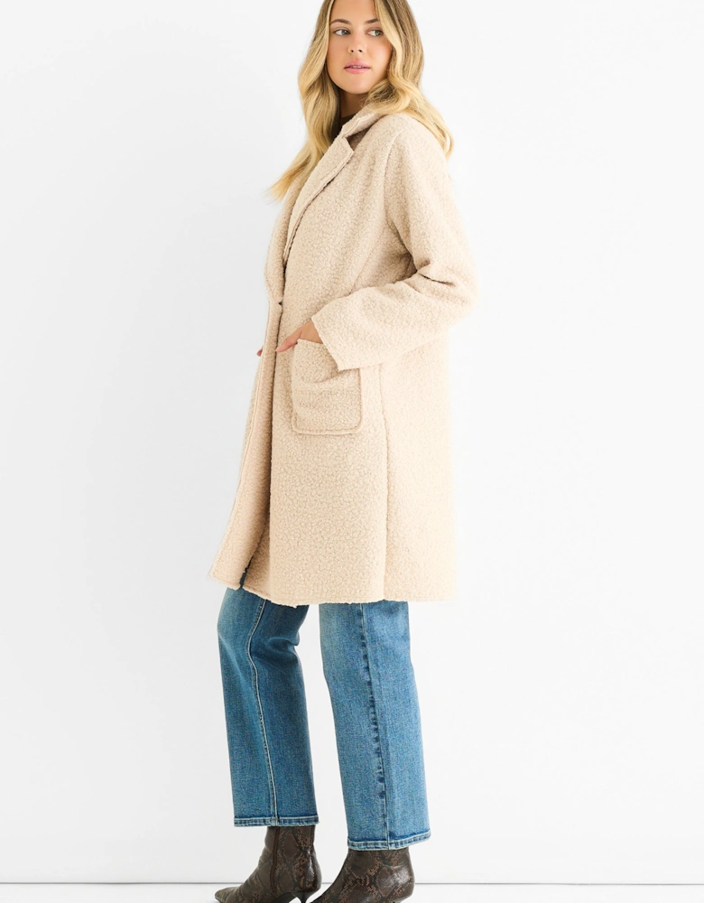 Beige Shearling Mid Length Double Breasted Jacket