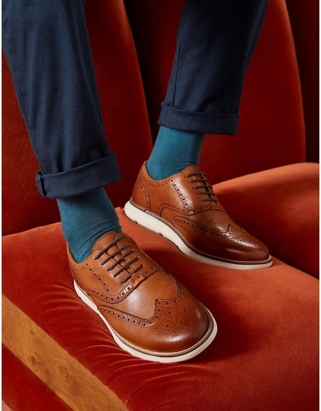 Zach Leather Men's Tan/White Brogues Shoes