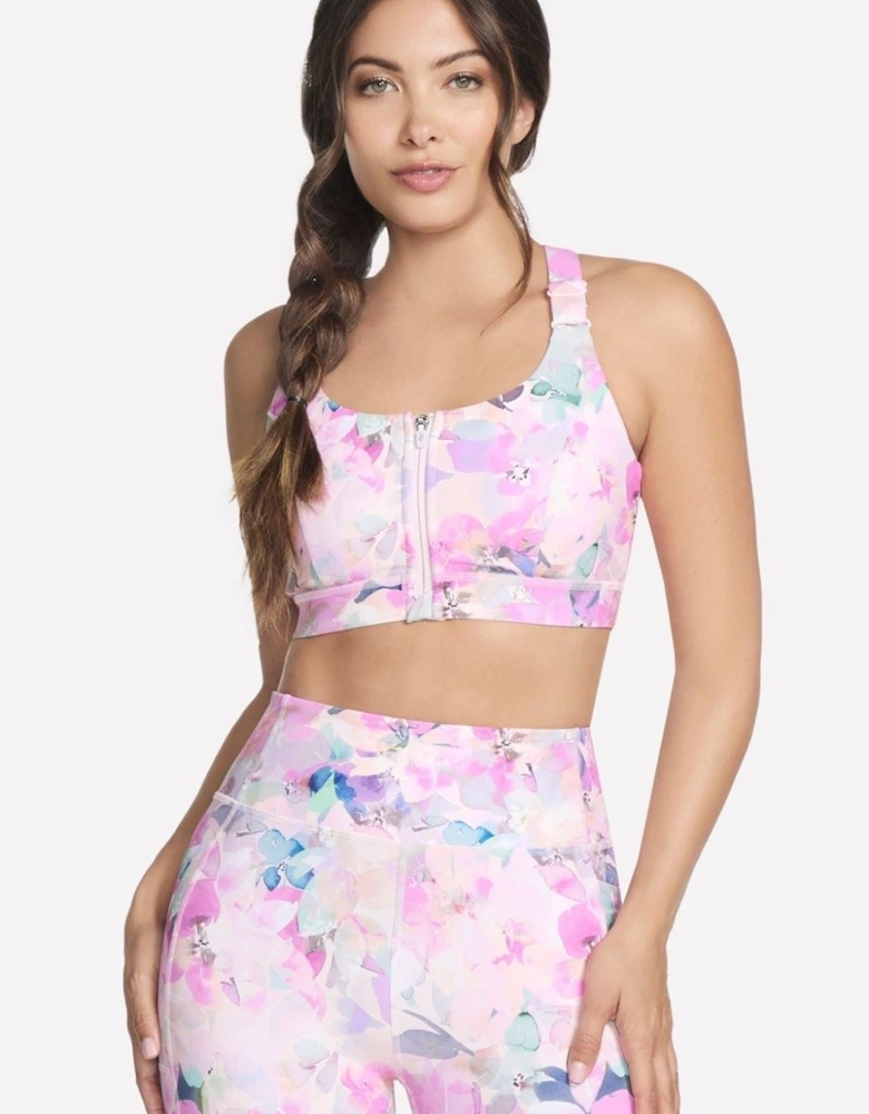 Performance GoWalk Seascape Floral Zip Front Bra Nylon Women's Pink Sports Bra