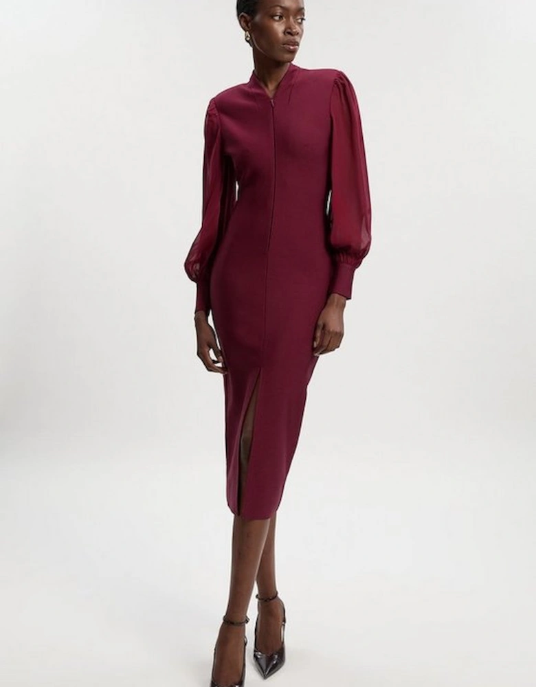Bandage Figure Form Zip Detail Chiffon Sleeve Knit Dress