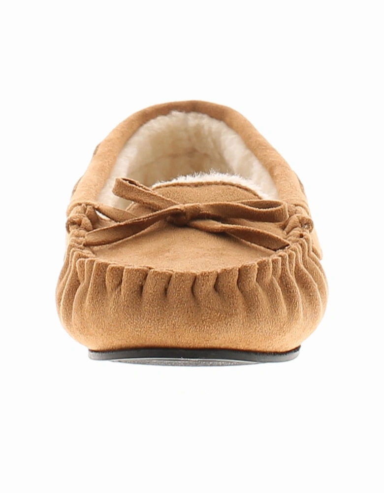 Womens Moccasin Slippers Faux Fur Lining Freya tan UK Size