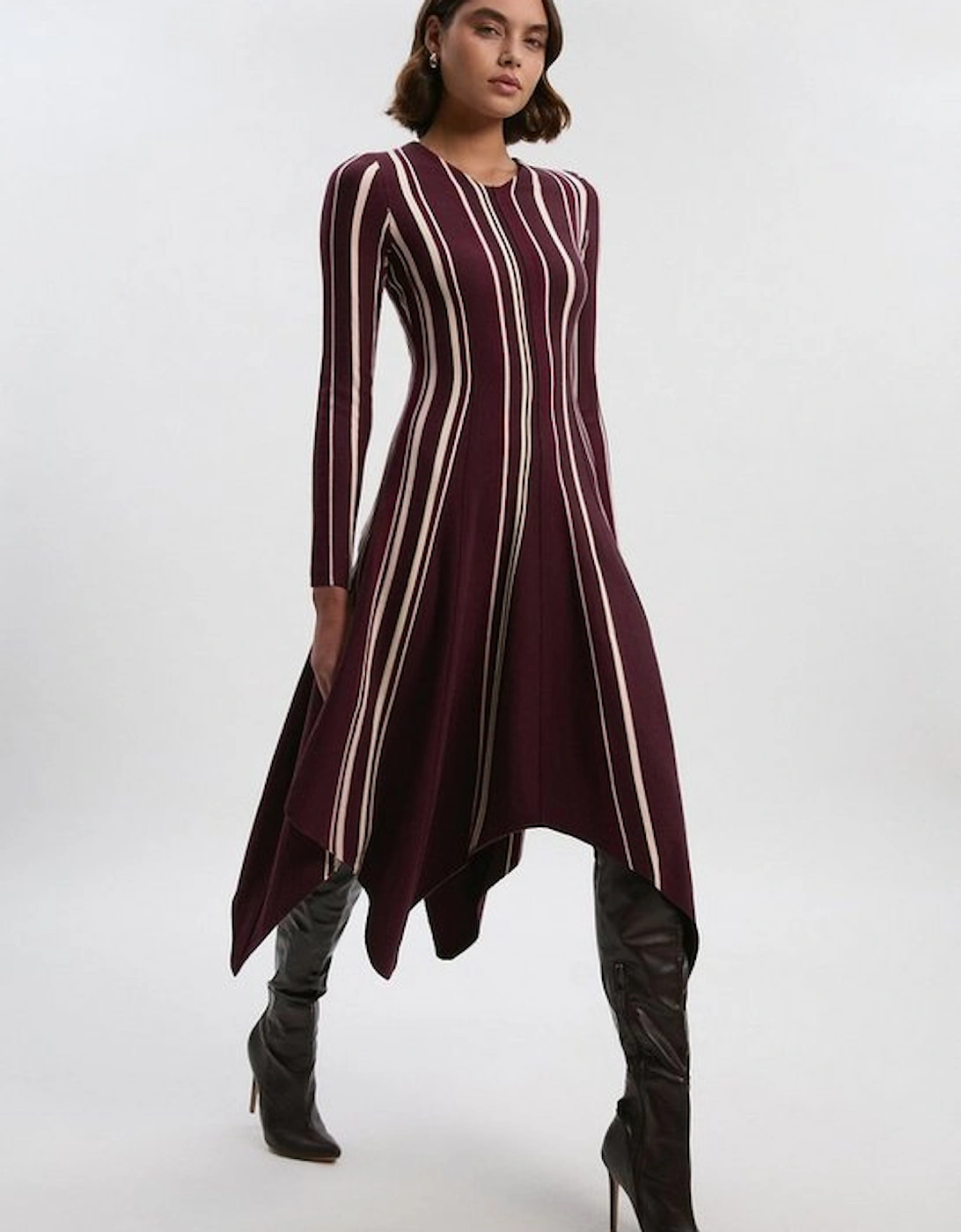 Stripe Viscose Blend Asymmetric Hem Knit Midi Dress, 4 of 3