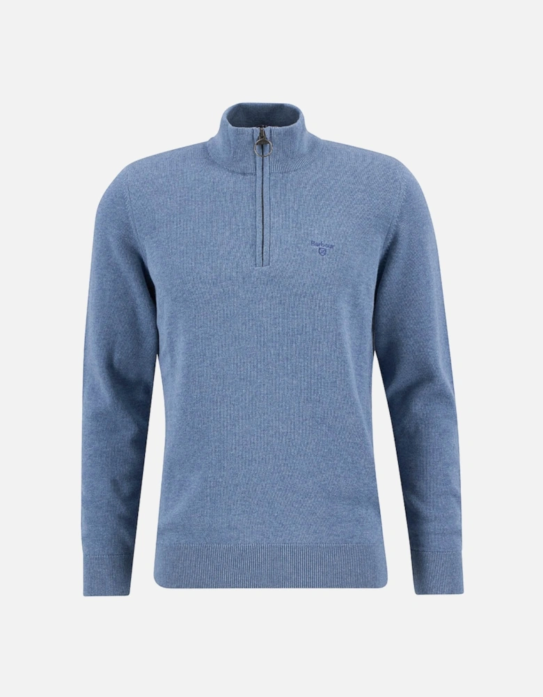 Cotton Mens Half Zip Jumper - Blue Stone