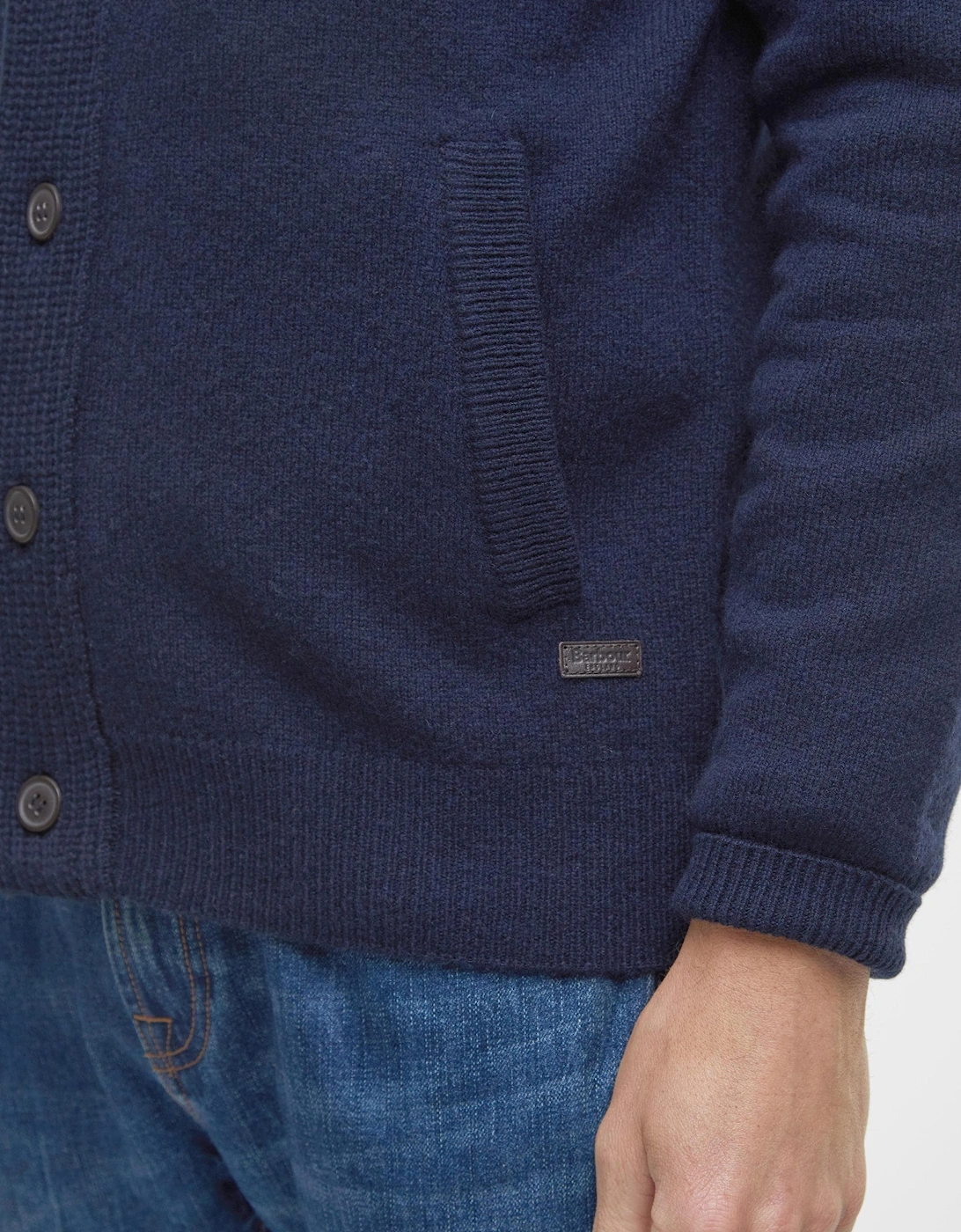 Patch Buttoned Full-Zip Mens Knit - Navy