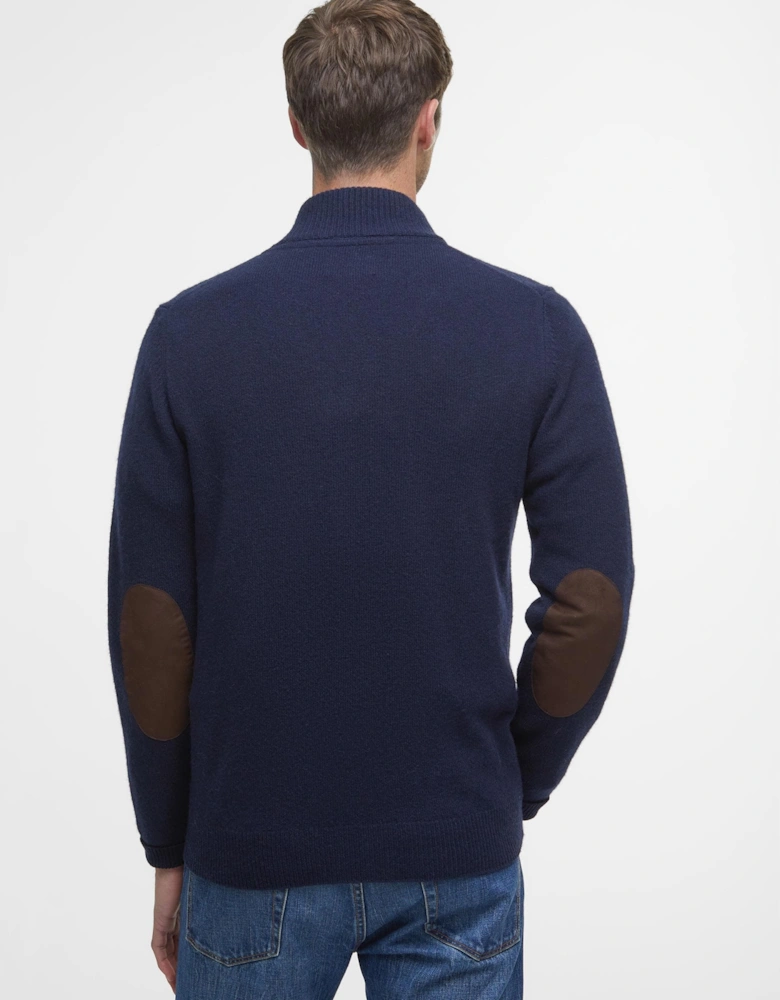 Patch Buttoned Full-Zip Mens Knit - Navy