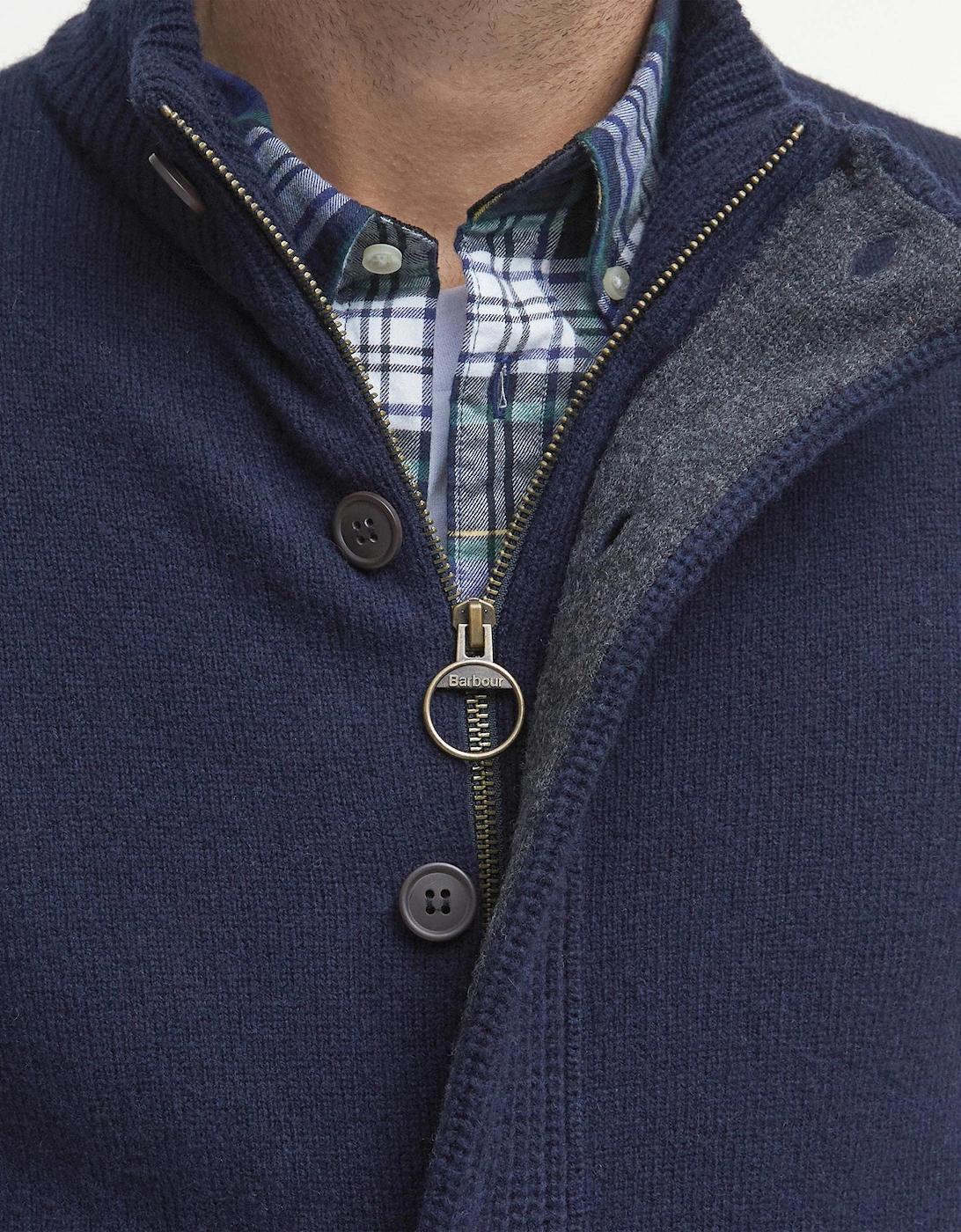Patch Buttoned Full-Zip Mens Knit - Navy