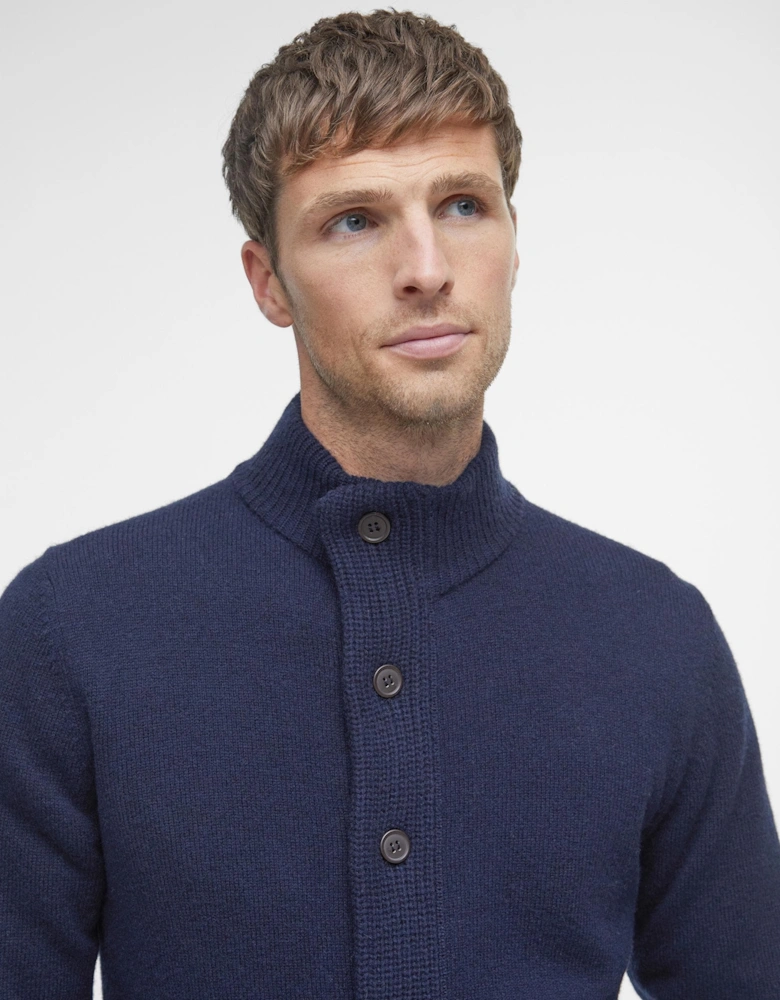 Patch Buttoned Full-Zip Mens Knit - Navy