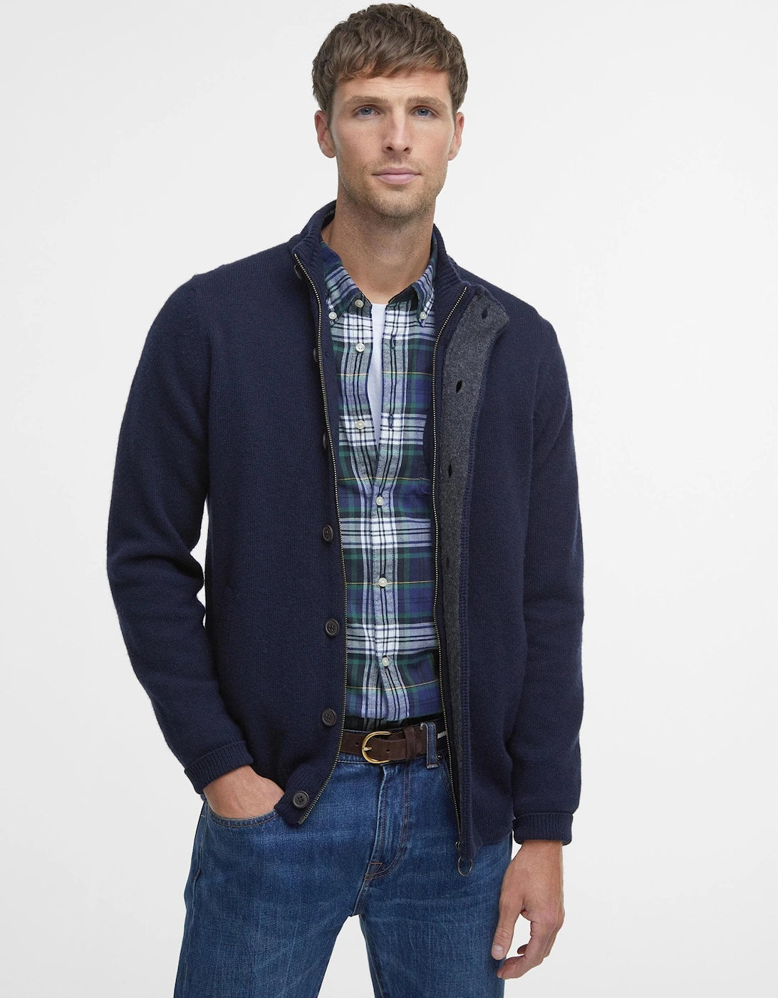 Patch Buttoned Full-Zip Mens Knit - Navy, 10 of 9