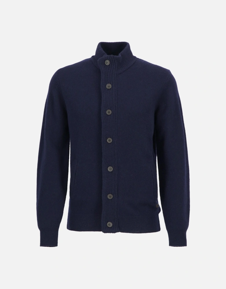 Patch Buttoned Full-Zip Mens Knit - Navy