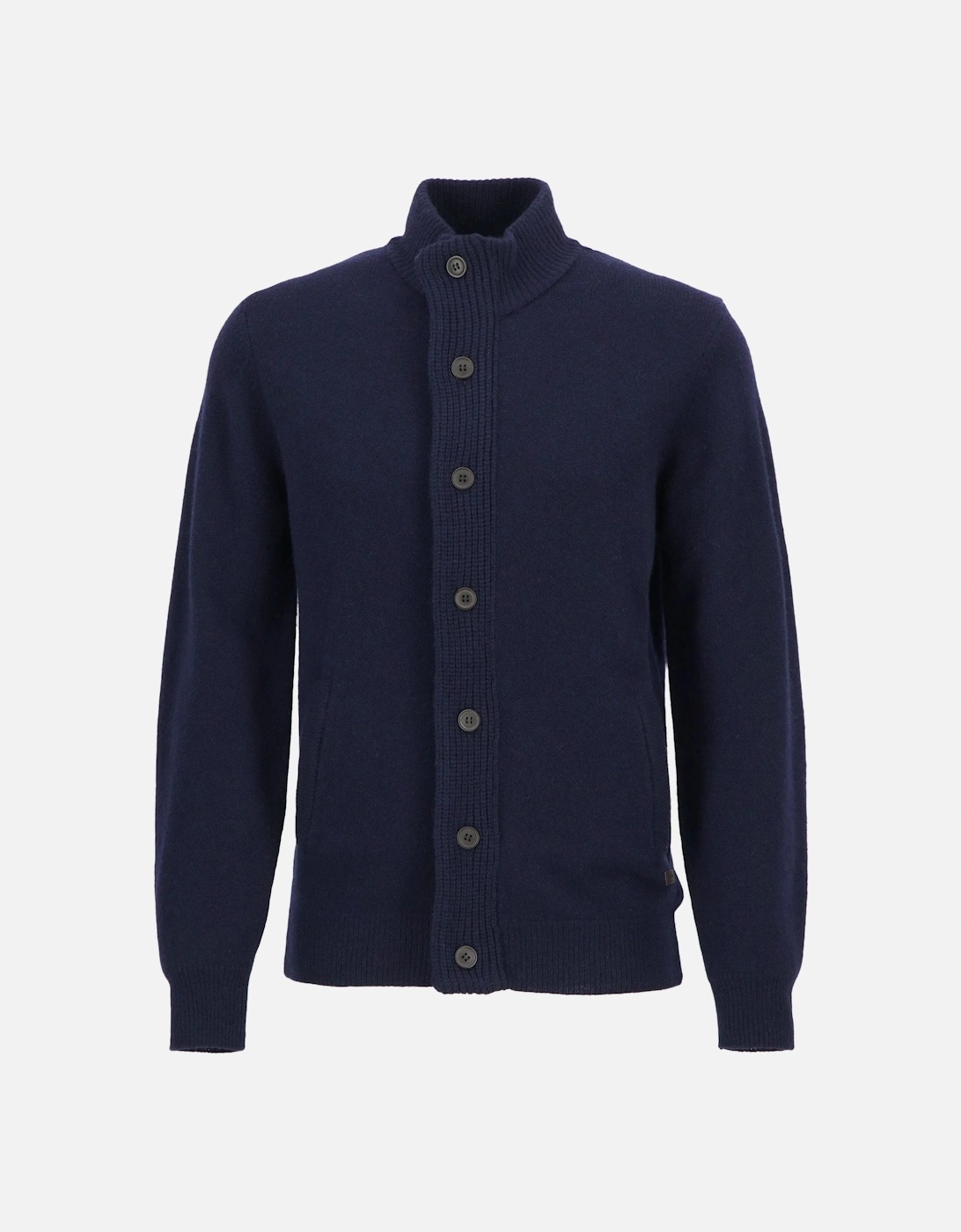 Patch Buttoned Full-Zip Mens Knit - Navy