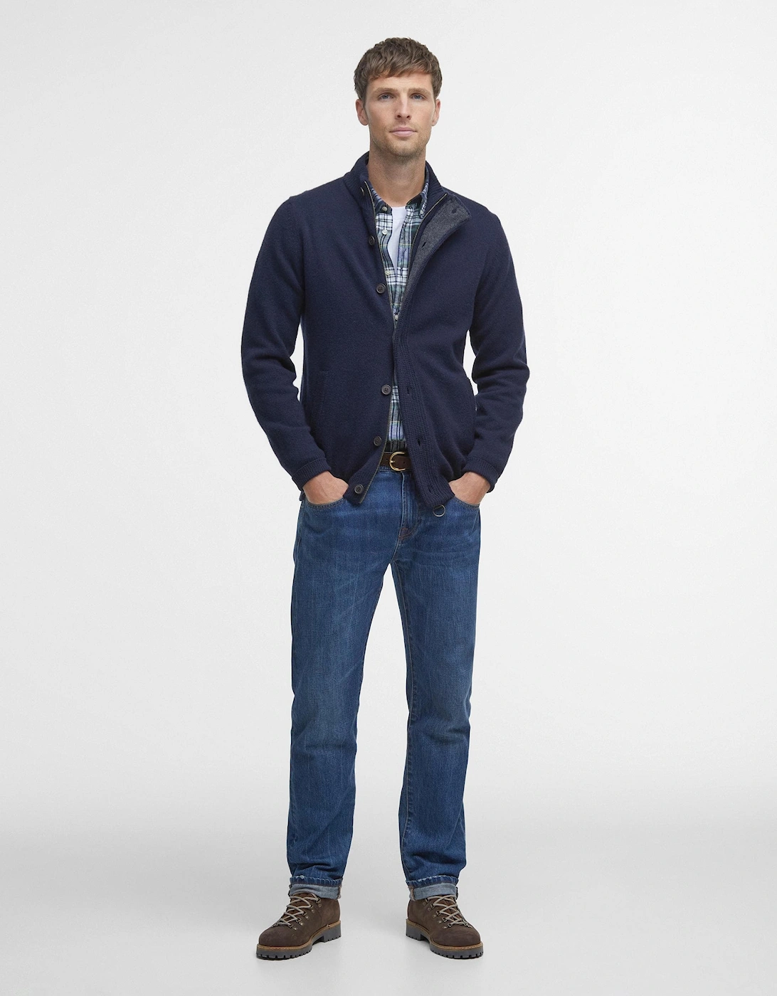 Patch Buttoned Full-Zip Mens Knit - Navy
