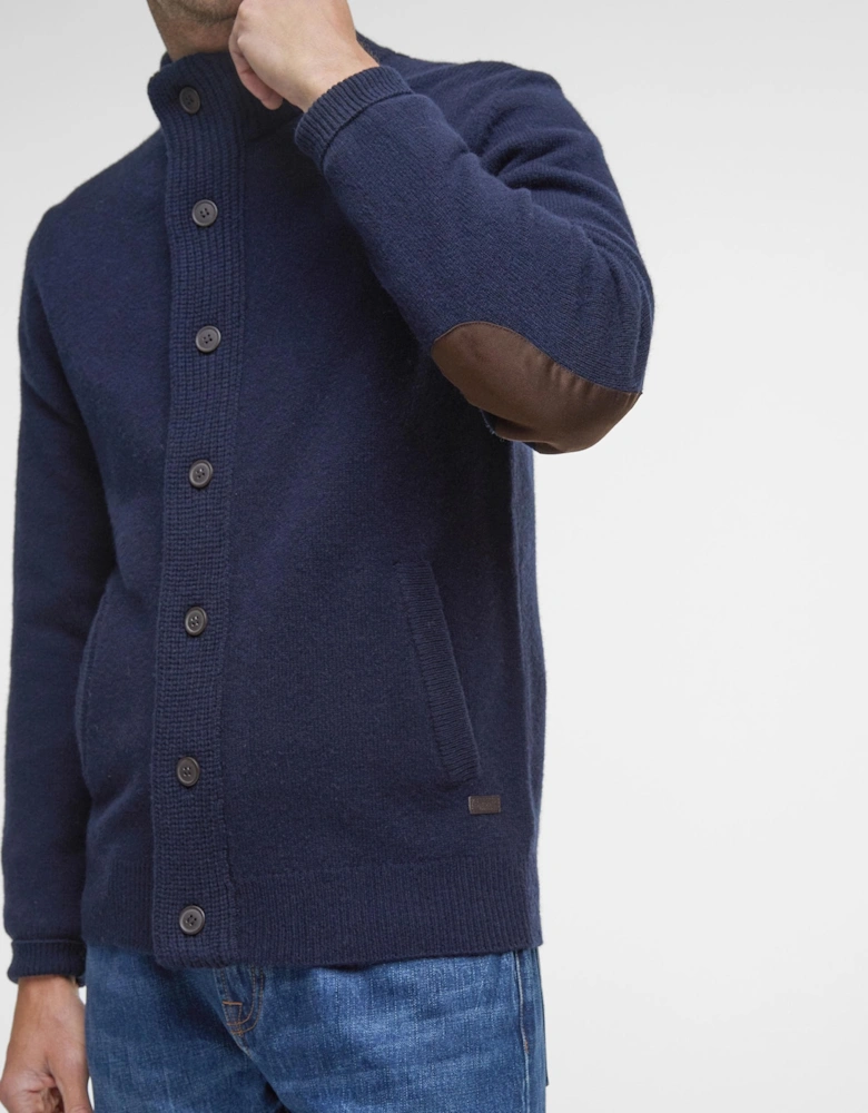 Patch Buttoned Full-Zip Mens Knit - Navy