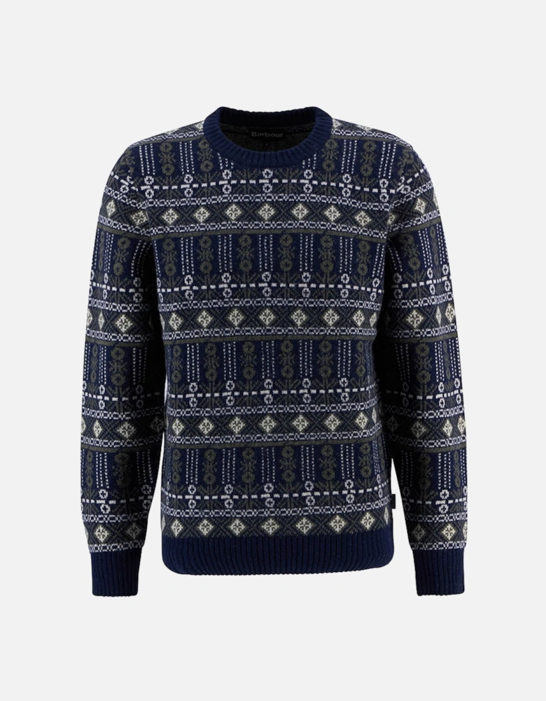 Grangetown Mens Fair Isle Crew Neck Sweater - Inky Blue