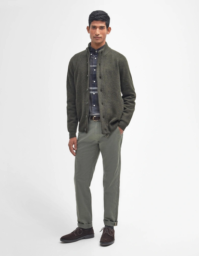 Patch Buttoned Full-Zip Mens Knit - Seaweed