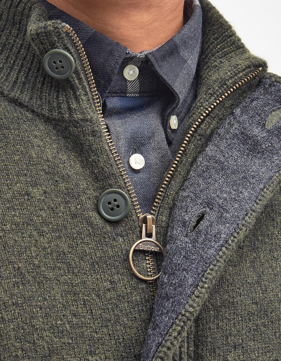Patch Buttoned Full-Zip Mens Knit - Seaweed