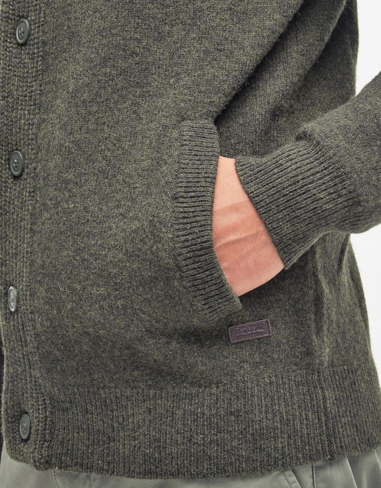 Patch Buttoned Full-Zip Mens Knit - Seaweed
