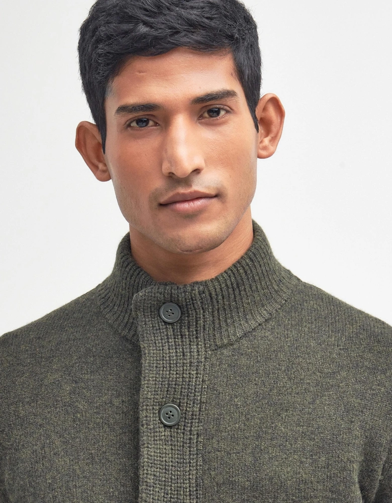 Patch Buttoned Full-Zip Mens Knit - Seaweed