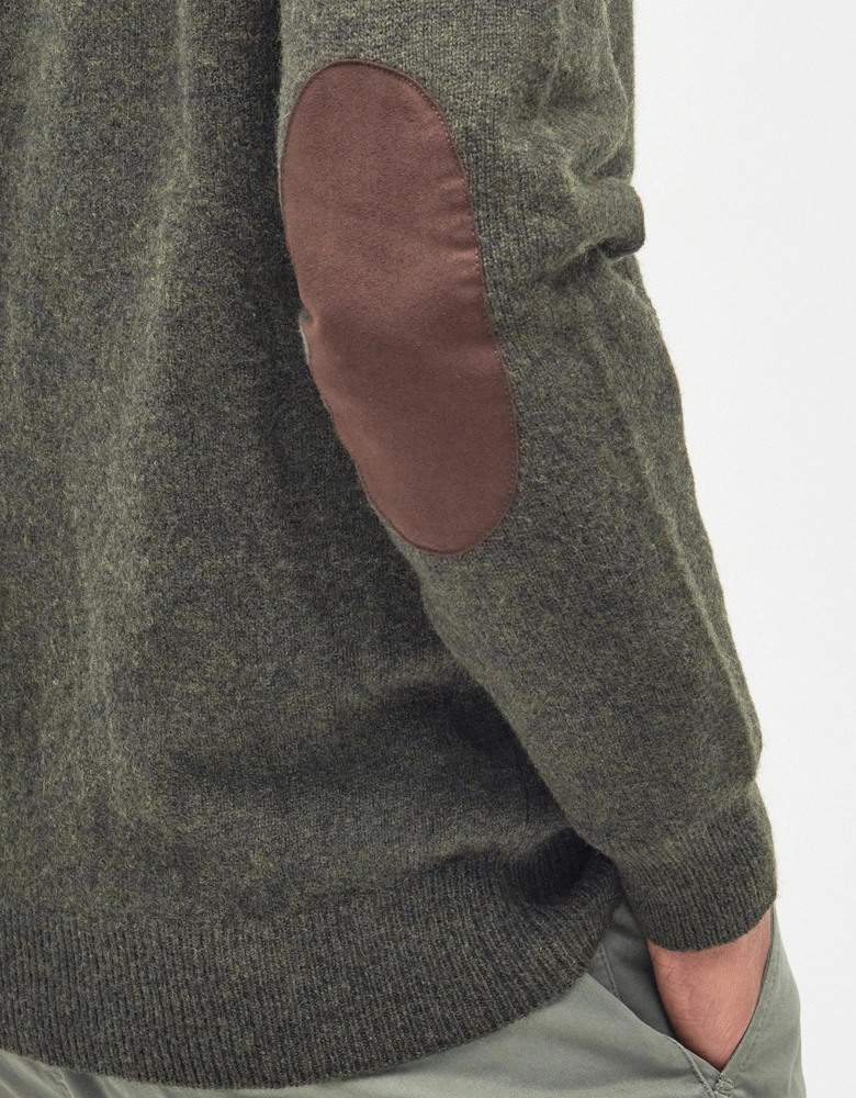 Patch Buttoned Full-Zip Mens Knit - Seaweed