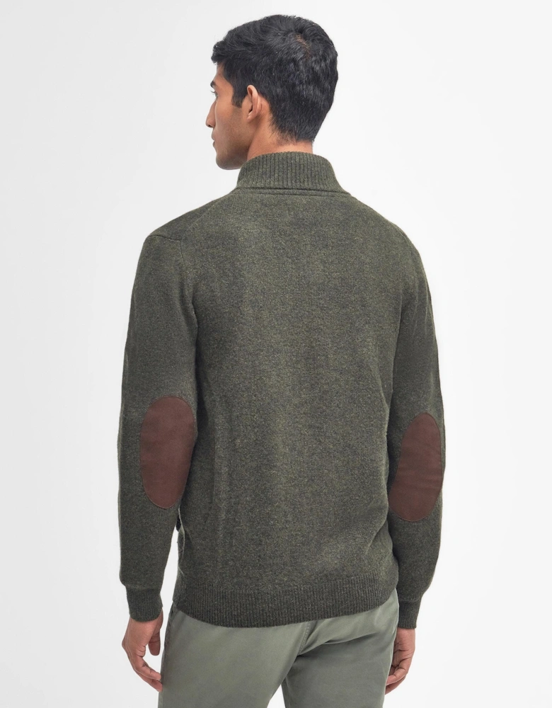Patch Buttoned Full-Zip Mens Knit - Seaweed