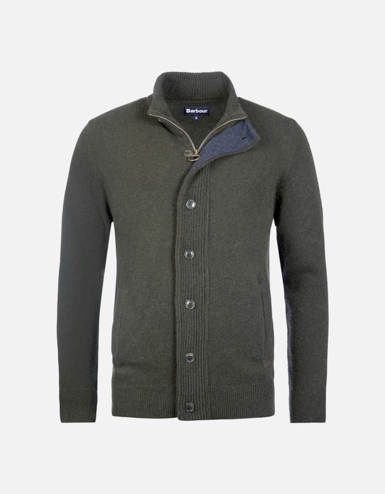 Patch Buttoned Full-Zip Mens Knit - Seaweed