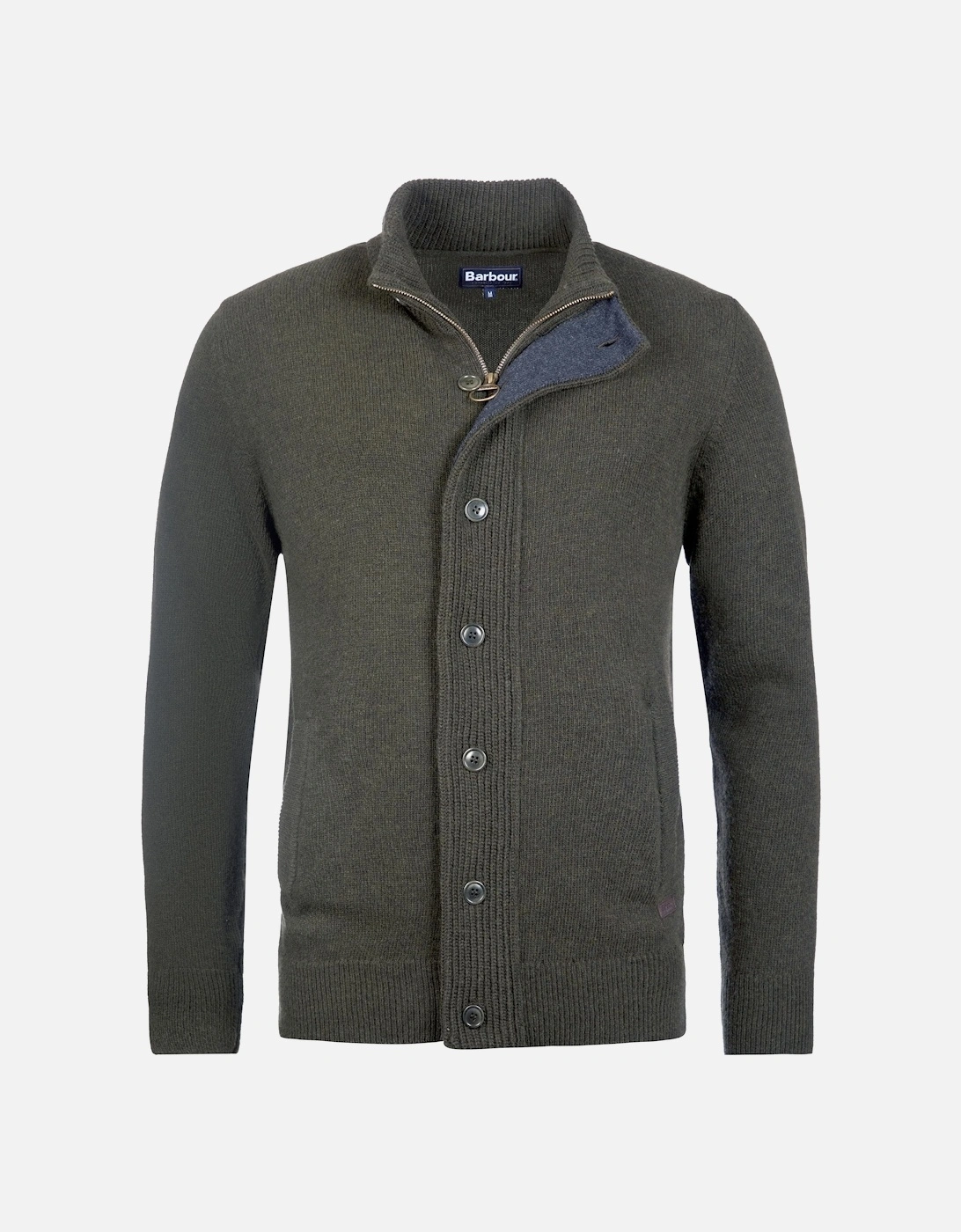 Patch Buttoned Full-Zip Mens Knit - Seaweed
