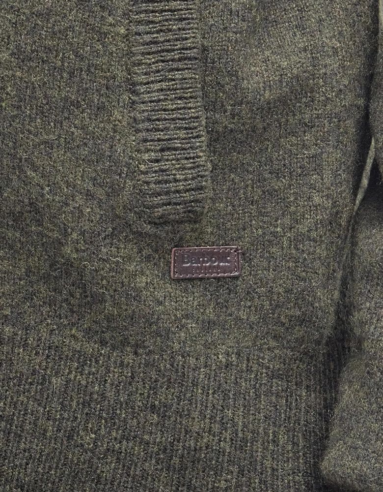 Patch Buttoned Full-Zip Mens Knit - Seaweed