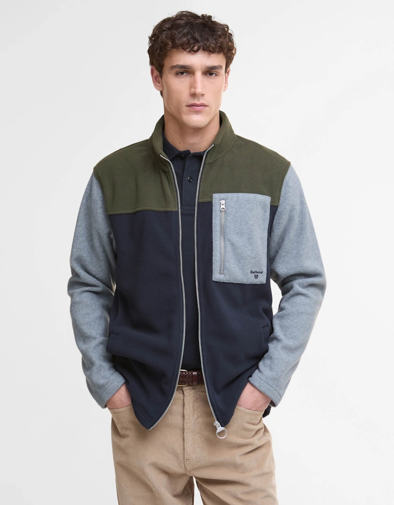 Mens Full Zip Colour Block Fleece - Navy