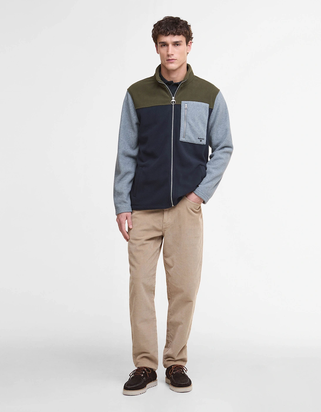 Mens Full Zip Colour Block Fleece - Navy