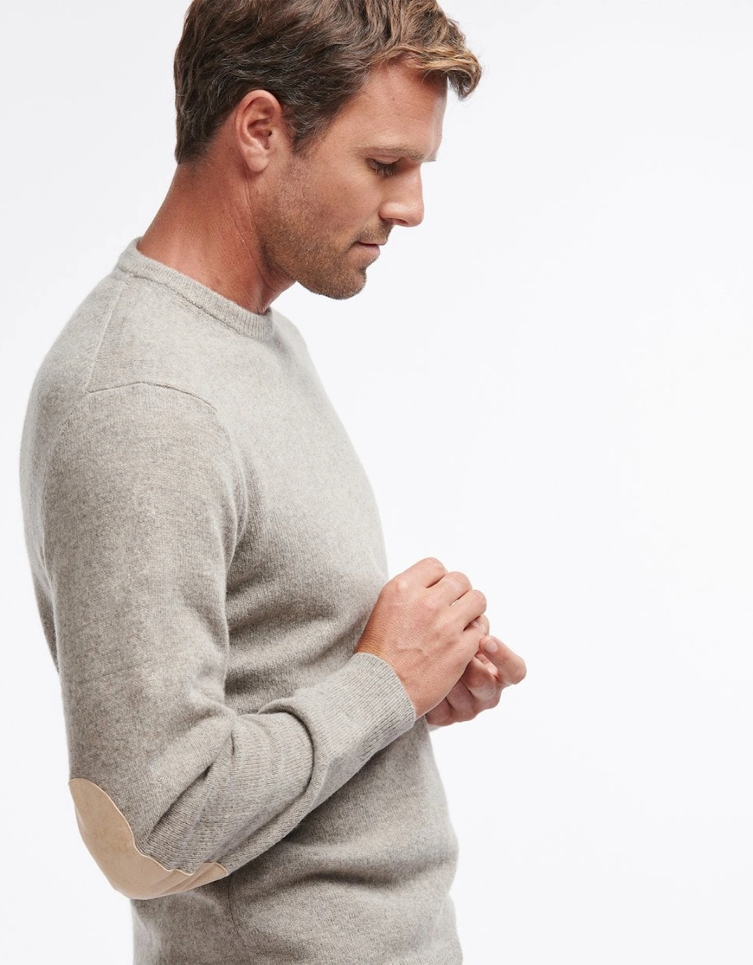 Essential Patch Mens Crew-Neck Jumper - Stone