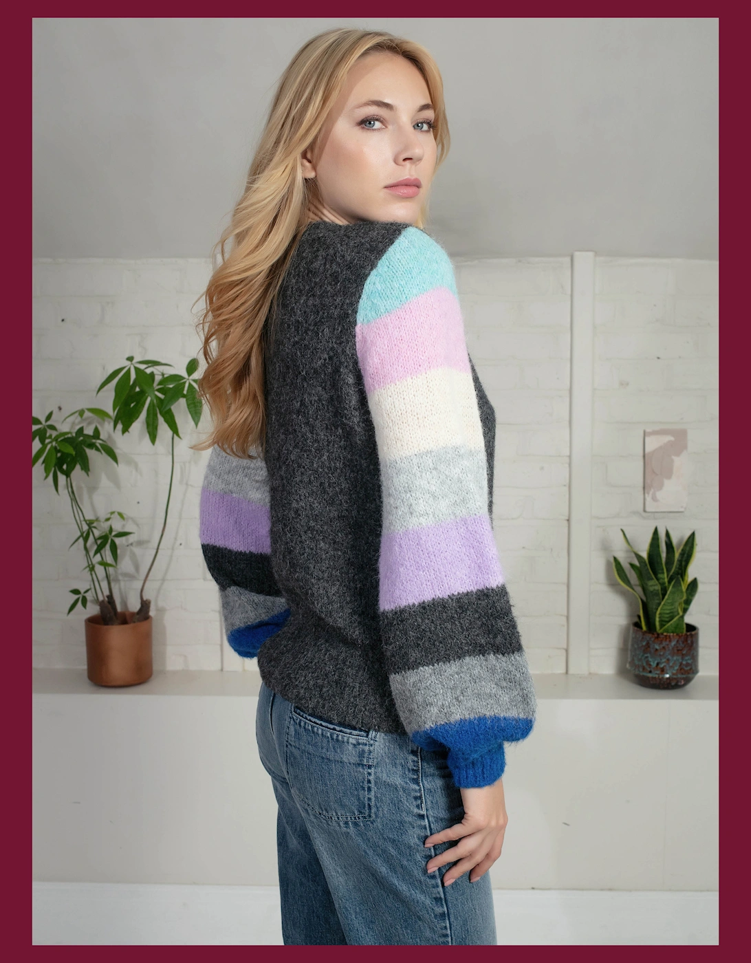 Nooki Design Women's Morgan Supersoft Striped Cuff Jumper in Blue - Blue Mix - Size: 14