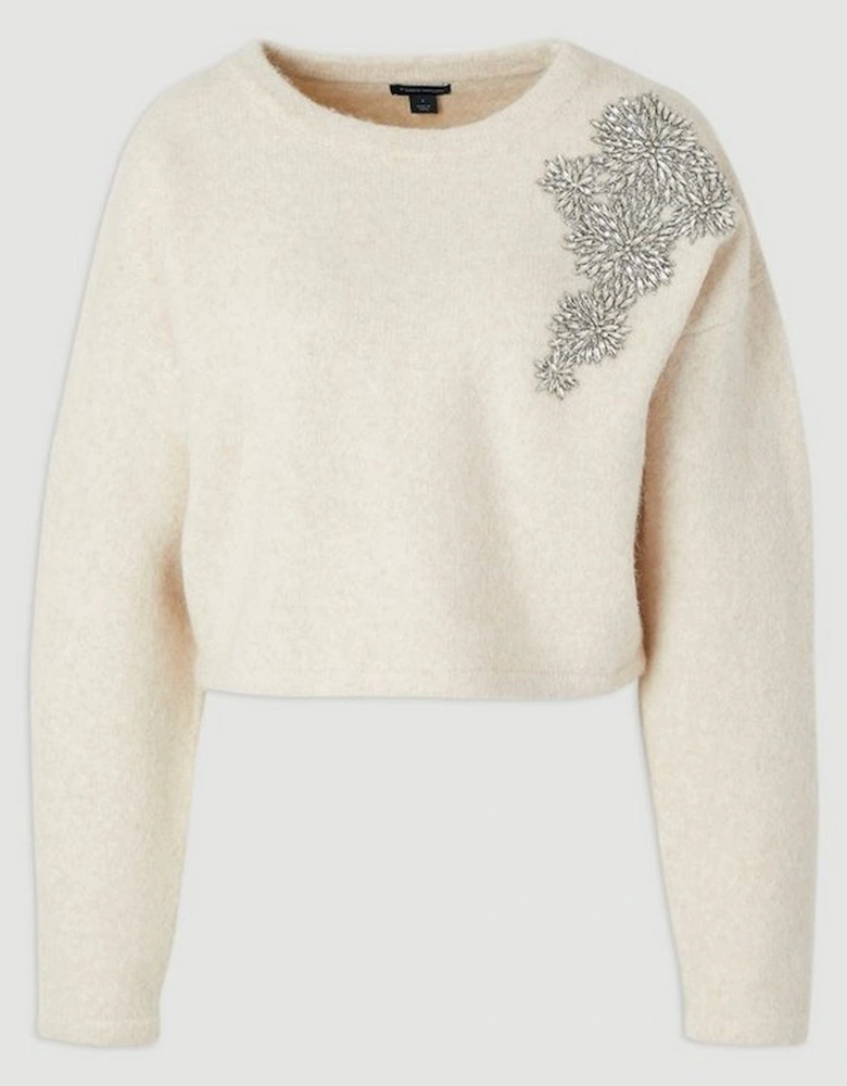 Wool Blend Embellished Cosy Crew Neck Knit Jumper