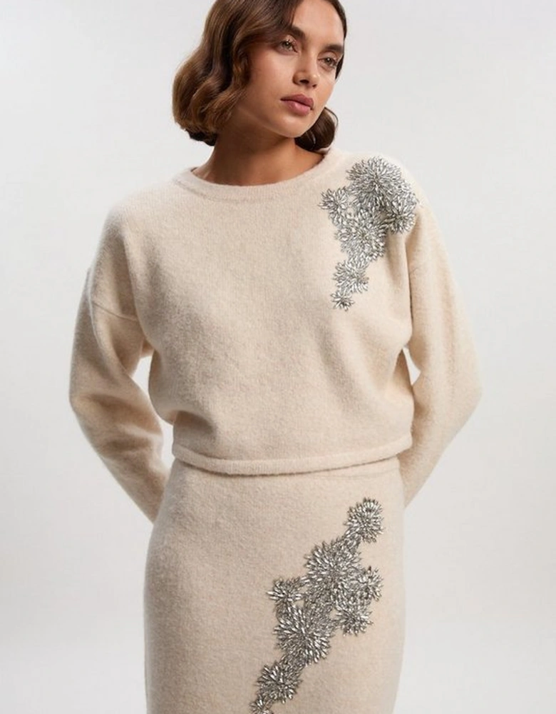 Wool Blend Embellished Cosy Crew Neck Knit Jumper