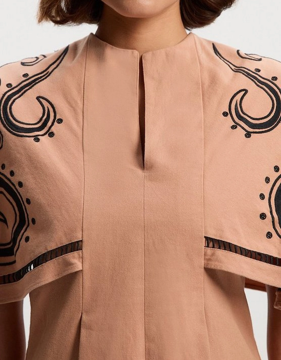 Baroque Embroidered Cape Sleeve Woven Twill Top