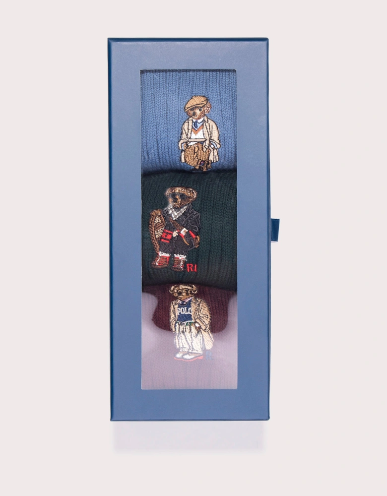 3 Pack of Polo Bear Crew Socks with Gift Box