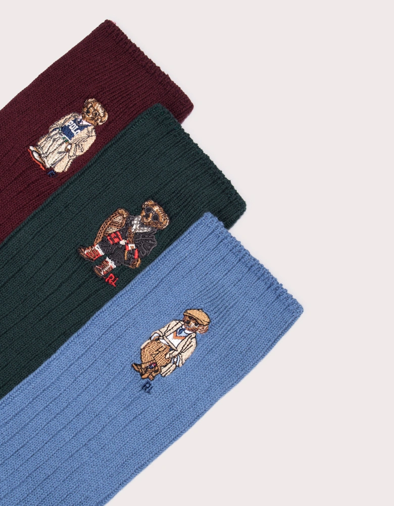 3 Pack of Polo Bear Crew Socks with Gift Box