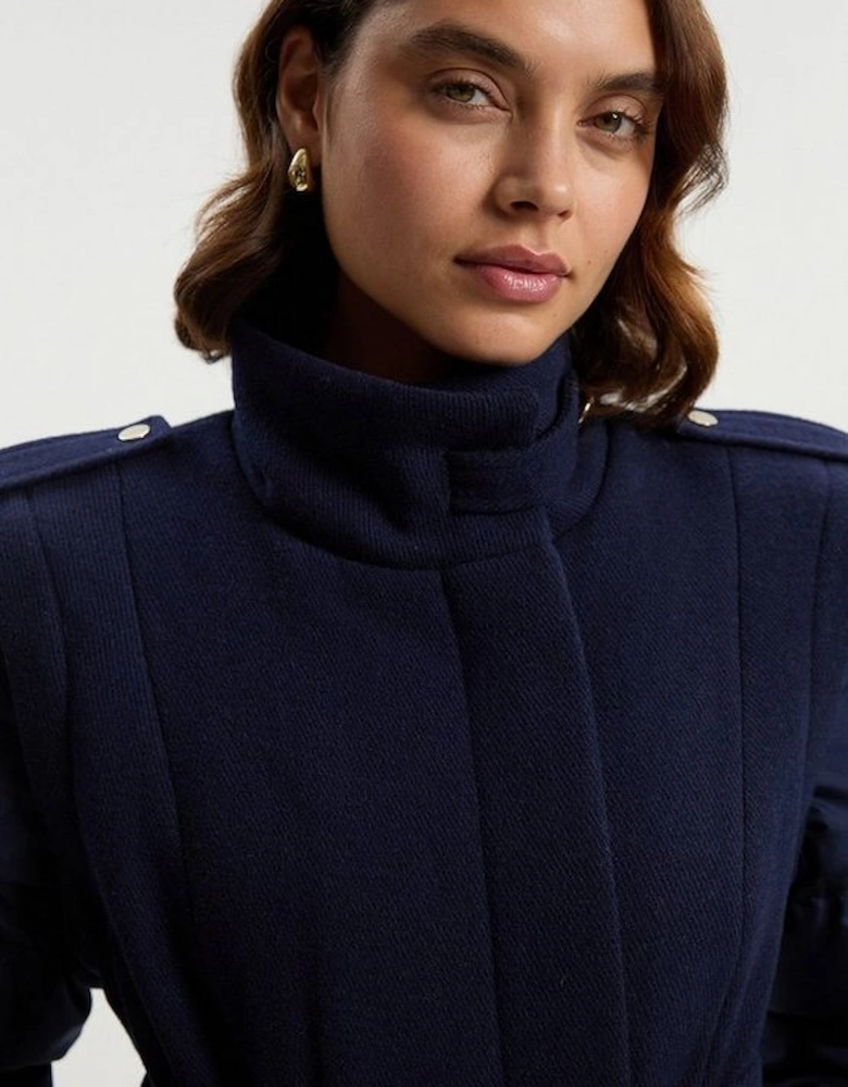 Wool Hybrid Puffer High Neck Belted Midi Coat