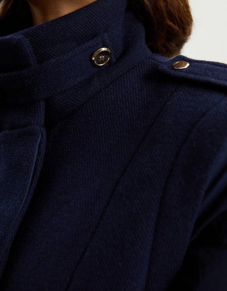 Wool Hybrid Puffer High Neck Belted Midi Coat
