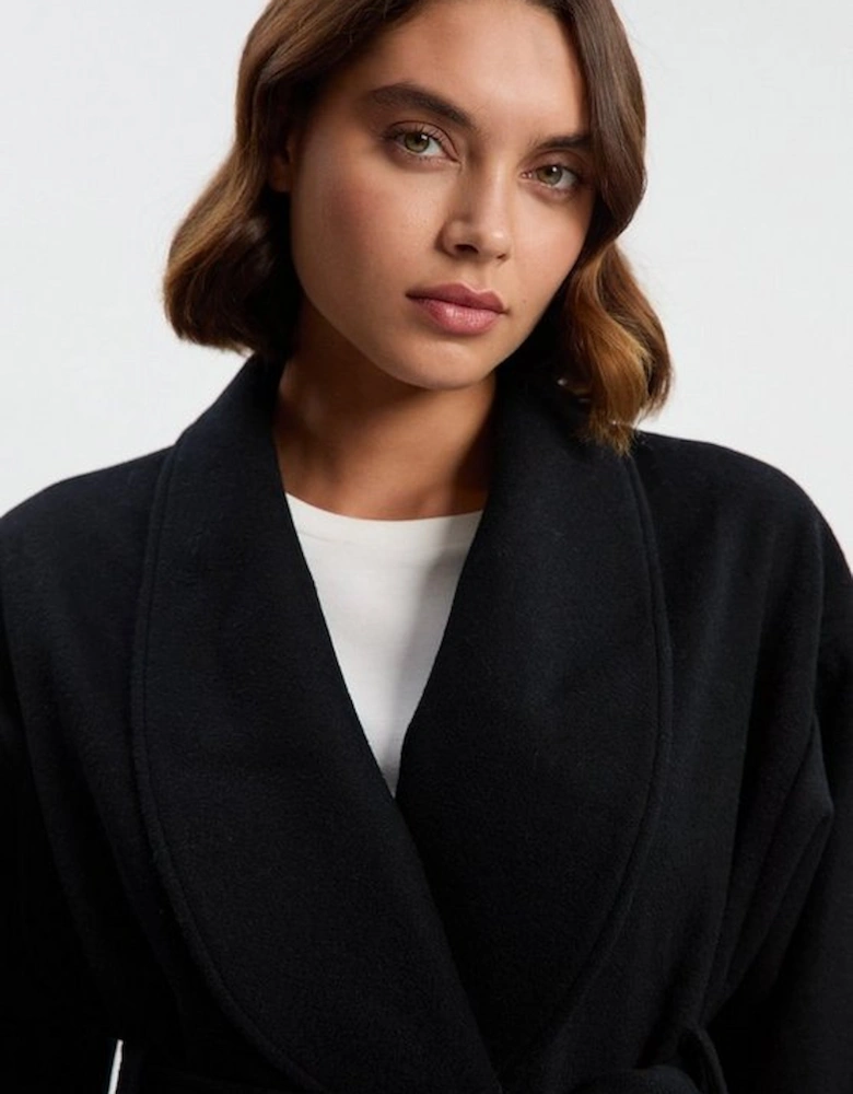 Brushed Wool Belted Wrap Tailored Short Coat