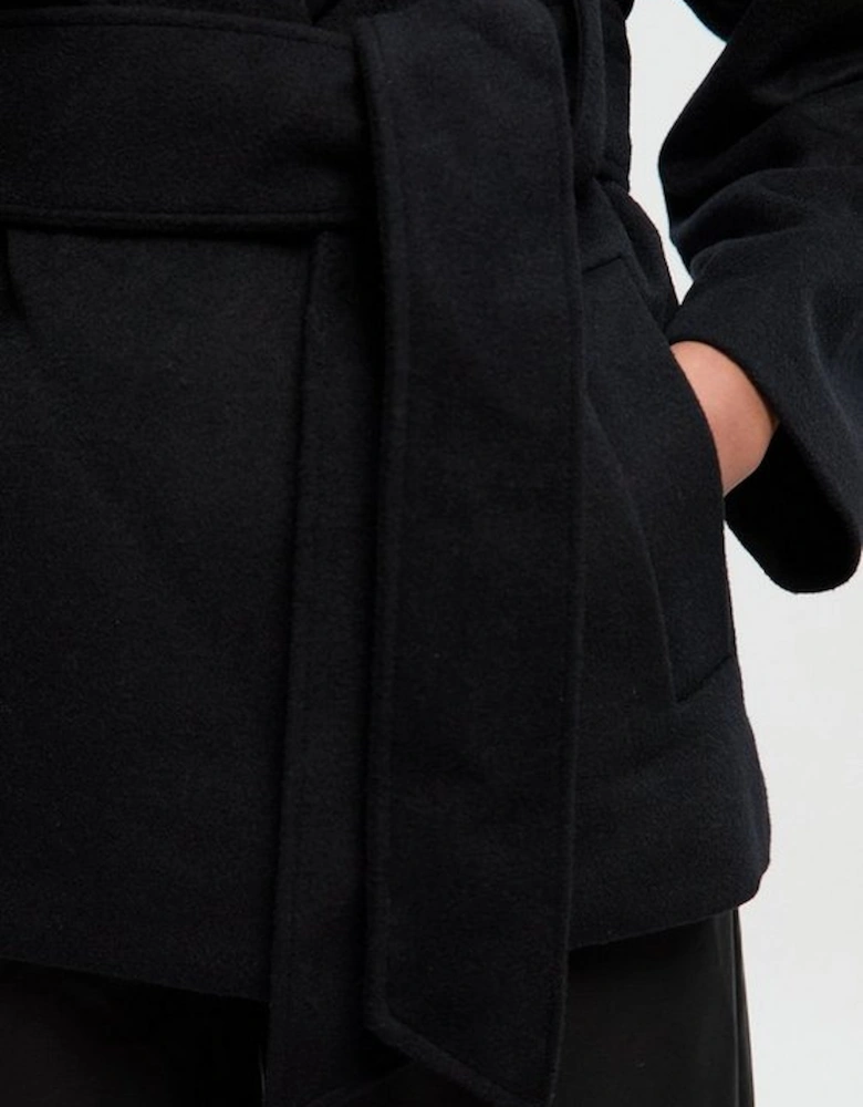 Brushed Wool Belted Wrap Tailored Short Coat