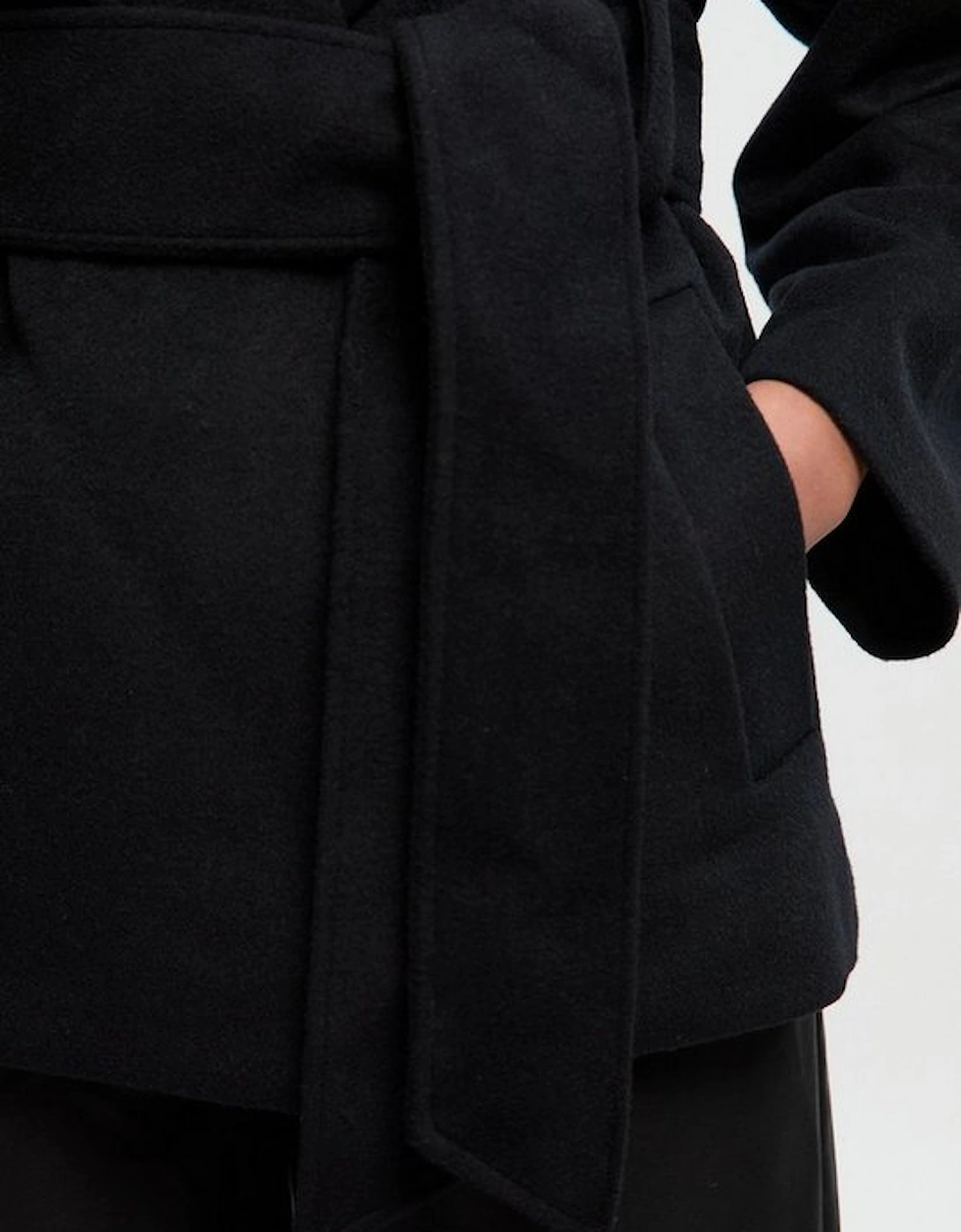 Brushed Wool Belted Wrap Tailored Short Coat