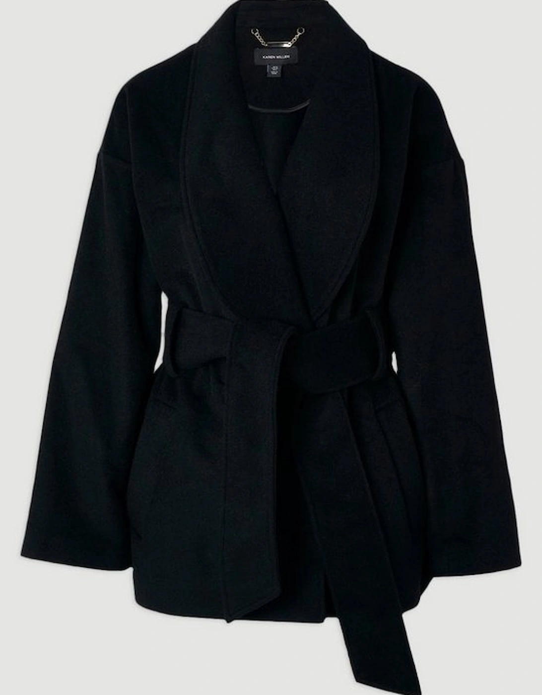 Brushed Wool Belted Wrap Tailored Short Coat