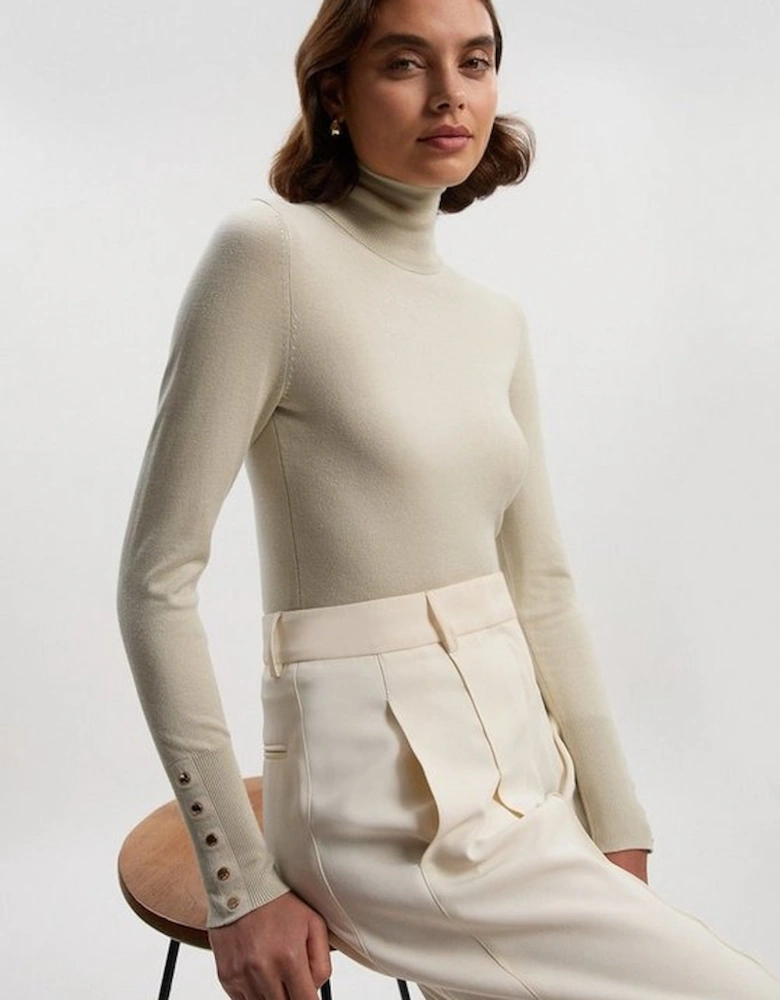 Viscose Blend Roll Neck Knit Jumper