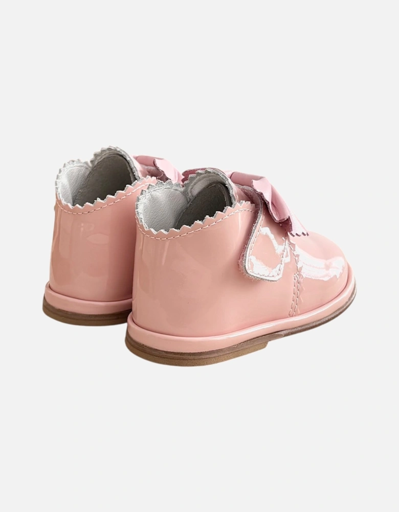 Sharon Pink Patent Leather Velcro Boot with Bow