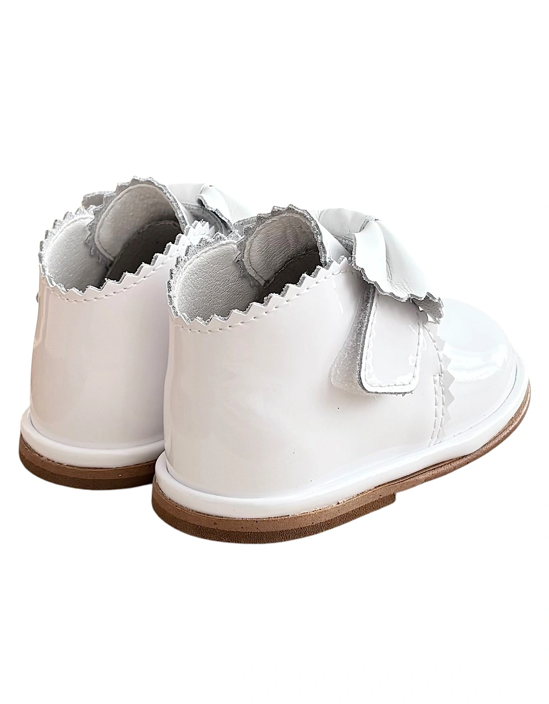 Sharon White Patent Leather Velcro Boot with Bow