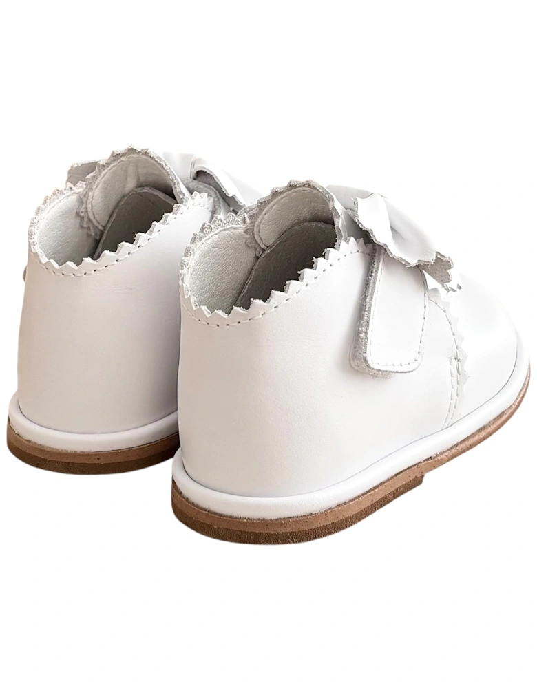 Sharon White Leather Velcro Boot with Bow