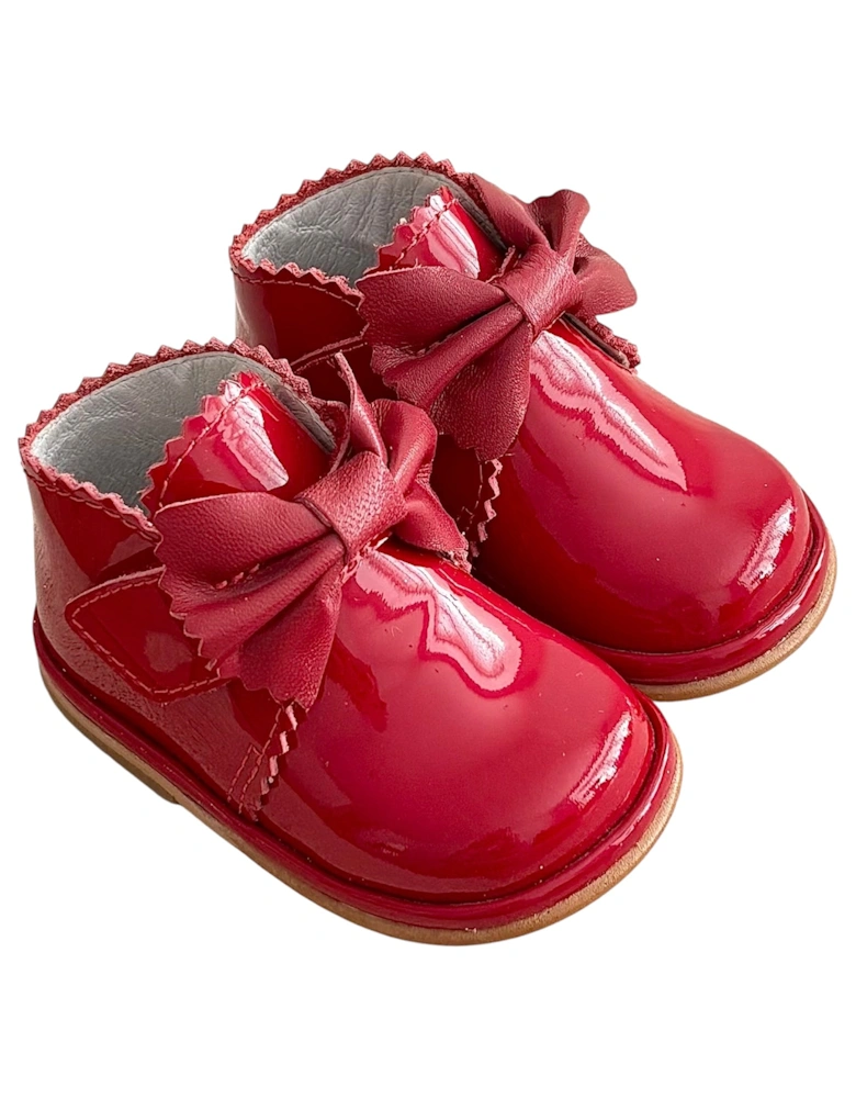 Sharon Red Patent Leather Velcro Boot with Bow